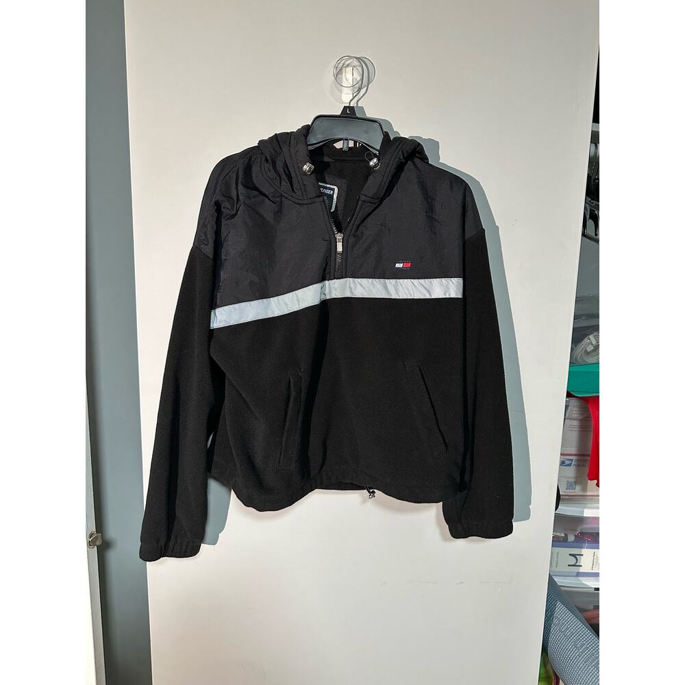 Tommy Hilfiger Sport Womens Hoodie Polar Fleece 1/4 Zip Black Size Large
